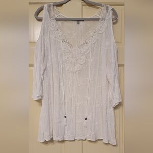Daniel Rainn Cream Lace Blouse Peek A Boo Shoulder Size 2X